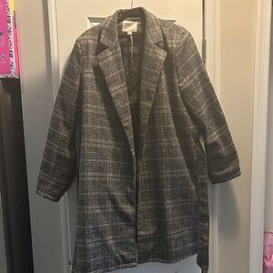 A New Day Black and Gray Checkered Trench Coat